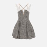 Lurex tweed mini-dress with chain